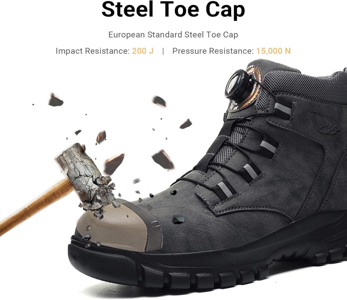 ⁦LIWEGHT Safety Shoes Steel Toe Shoes for Men Women Lightweight Comfortable Safety Boots Breathable Working Indestructible Construction Boots,Gray⁩ - الصورة ⁦3⁩