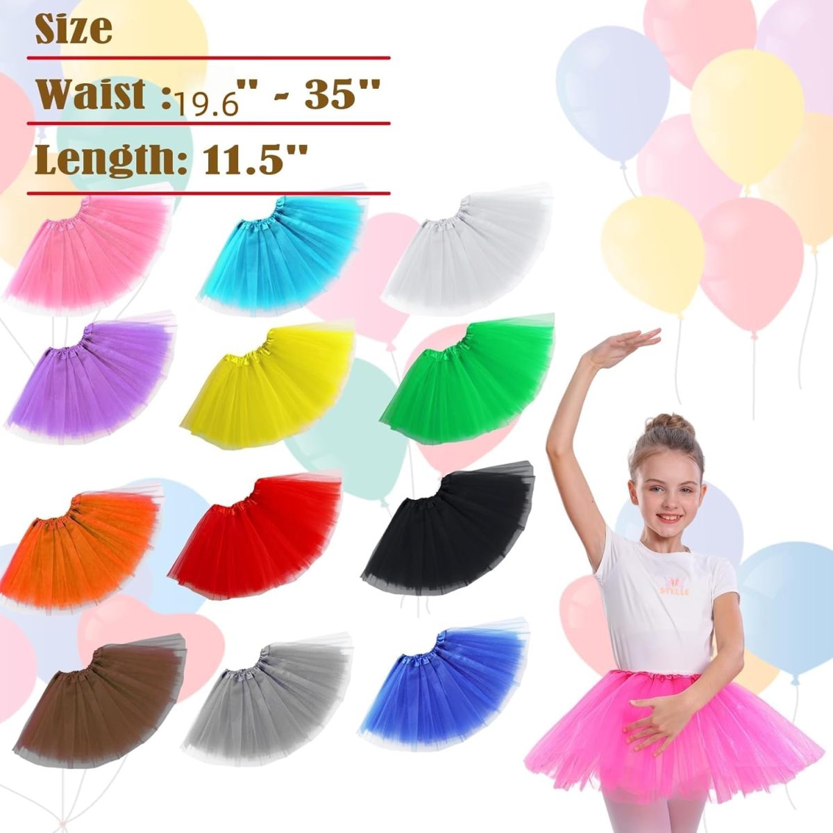 ⁦THE WHITE SHOP Kids Tutu Skirts 3 Layered Tulle, Fit Most 4-11 yrs Little & Big Girls for Dance Party Costume⁩ - الصورة ⁦5⁩