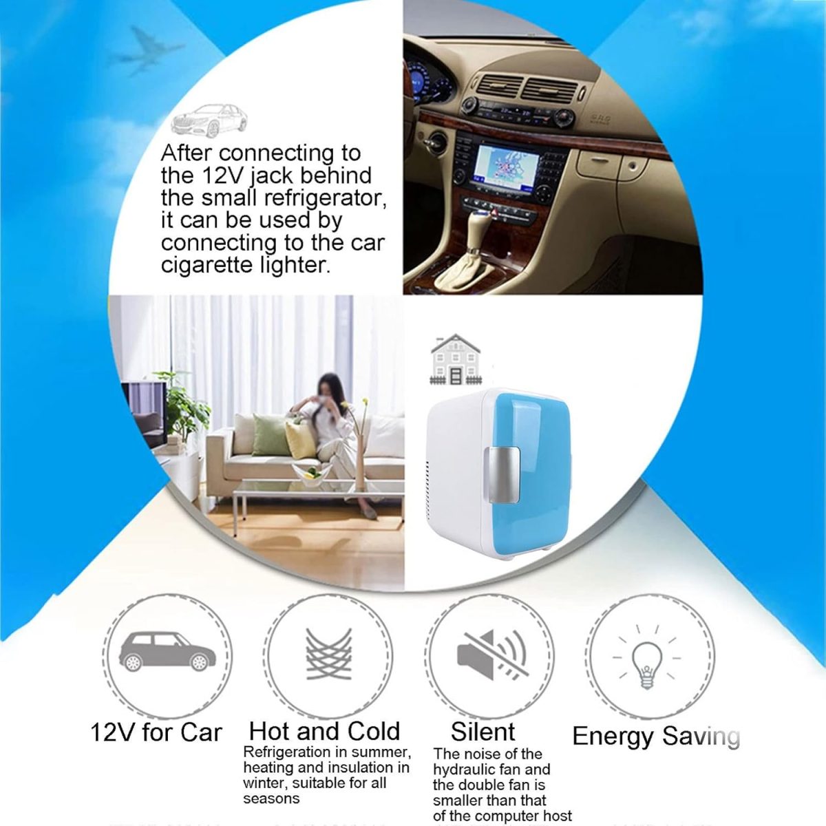 ⁦DDCVFREE Mini fridge ثلاجة سيارة 4L ثلاجة محمولة ثلاجة صغيرة بارد مستحضرات التجميل الأطعمة للسيارة للسيارة(White)⁩ - الصورة ⁦2⁩