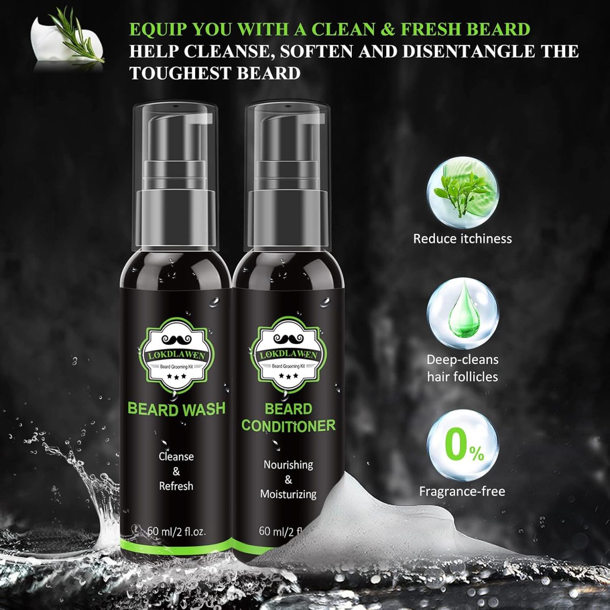 ⁦LOKDLAWEN Beard Kit for Men: Beard Wash, Conditioner, Oil, Balm, Brush, Comb, Scissors, Storage Bag, Gifts for Men, Dad, Husband, Boyfriend⁩ - الصورة ⁦3⁩