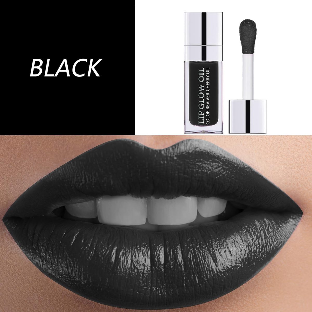 ⁦Sea-Maid Plumping Lip Gloss, Hydrating Lip Gloss Tinted Lip Balm, Big Brush Head Glitter Shine, Long Lasting Nourishing Non-sticky Fresh Texture, Black⁩ - الصورة ⁦2⁩