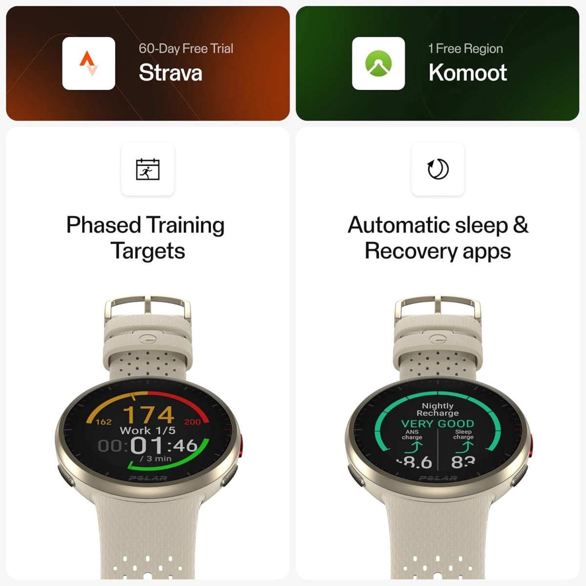 ⁦Polar Pacer Pro Advanced Ultra-Light GPS Fitness Tracker Smartwatch for Runners with Training Program & Recovery Tools; S-L, for Men or Women, Champagne Gold⁩ - الصورة ⁦5⁩