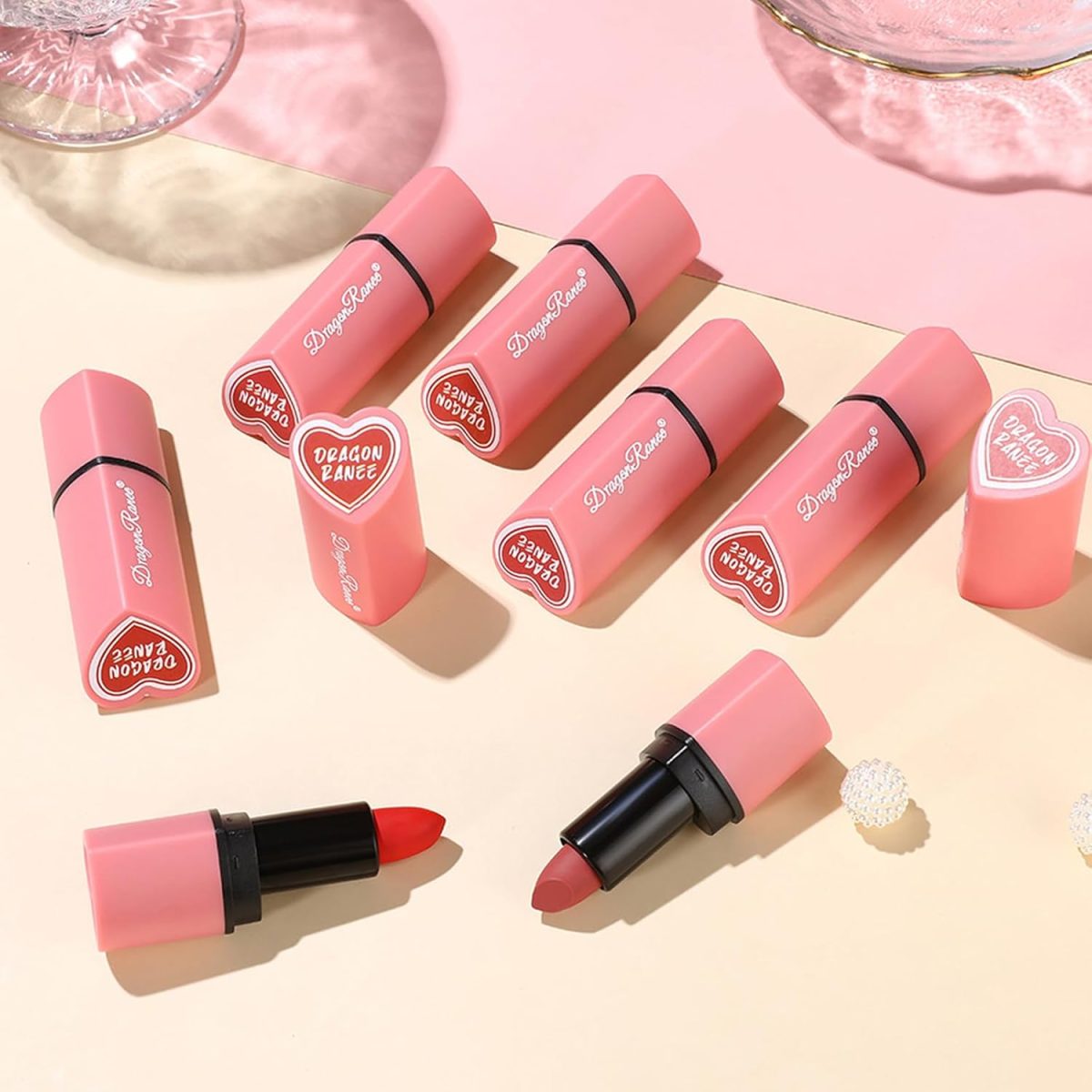⁦CHSEEO 6 Pcs love Heart Velvet Matte Lipstick Set, Mini Capsule Waterproof Long-Lasting Non-stick Cup Mini Lipstick Kit, Make Up Cosmetics Lip Gloss Gift Kit for Girls Women, Travel Size #1⁩ - الصورة ⁦7⁩