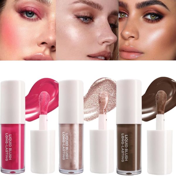 KASTWAVE Liquid Blush, Liquid Contour, Long Lasting Blush Stick for Cheeks Lips Eyes, Waterproof Lightweight Cream Blush, Moisturize & Blendable Blushers for Women Girls Cheeks Makeup (3Pcs)