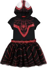 Marvel Miles Morales Spider-Man Girls Hooded Cosplay Tulle Dress for Toddlers