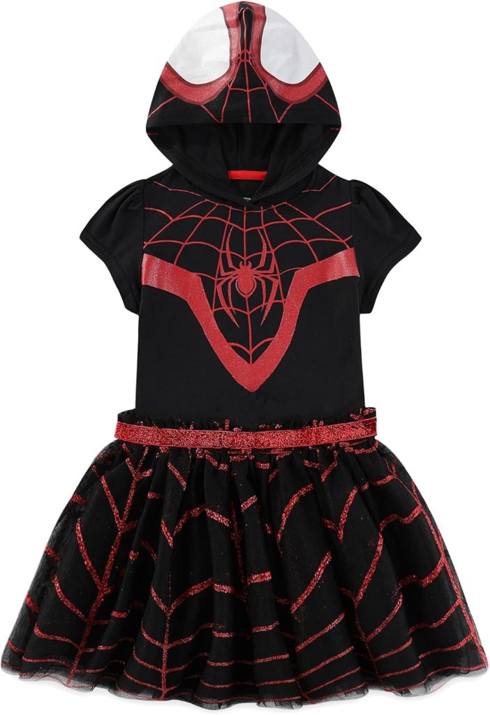 Marvel Miles Morales Spider-Man Girls Hooded Cosplay Tulle Dress for Toddlers