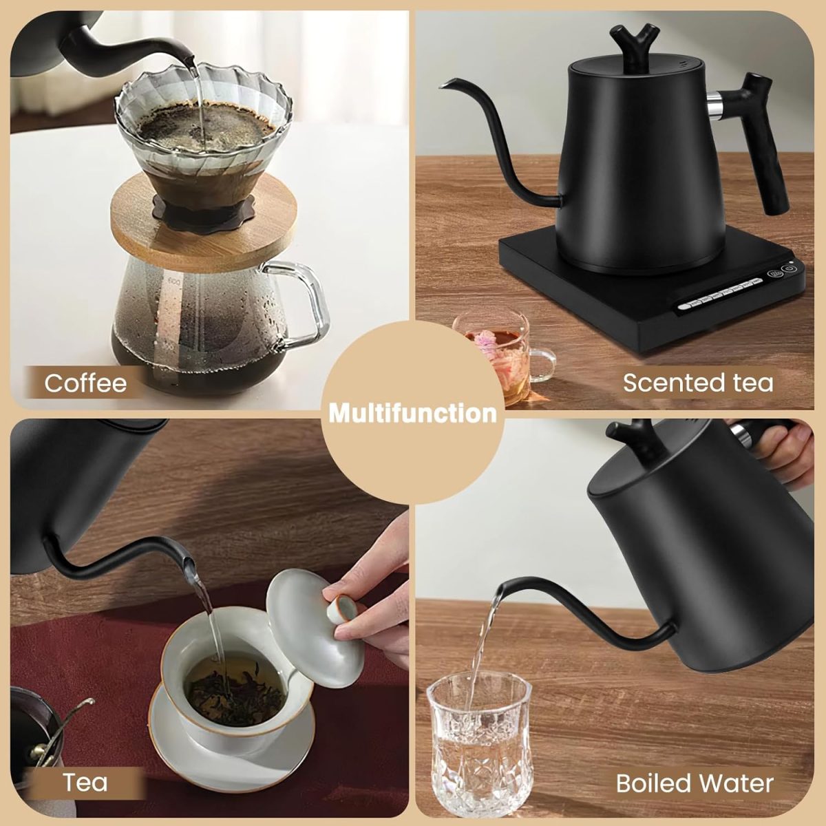 ⁦Prosight Electric Gooseneck Kettle,Fast Boiling Pour Over Electric Water Kettle,304 Stainless Steel Coffee Kettle with Boil-Dry Protection,Keep Warm,Temperature Indicate,Touch Screen Panel, 1000W,1L⁩ - الصورة ⁦7⁩
