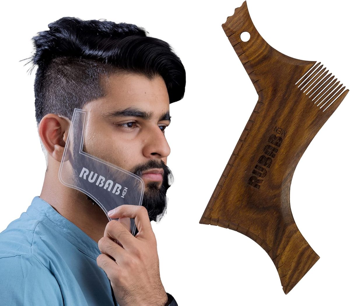 Rubab Men Beard Shaper | A Premium Wooden Beard Shaping Tool Hand-Crafted in India for Perfect Beard & Neck Line | Easy Home Use