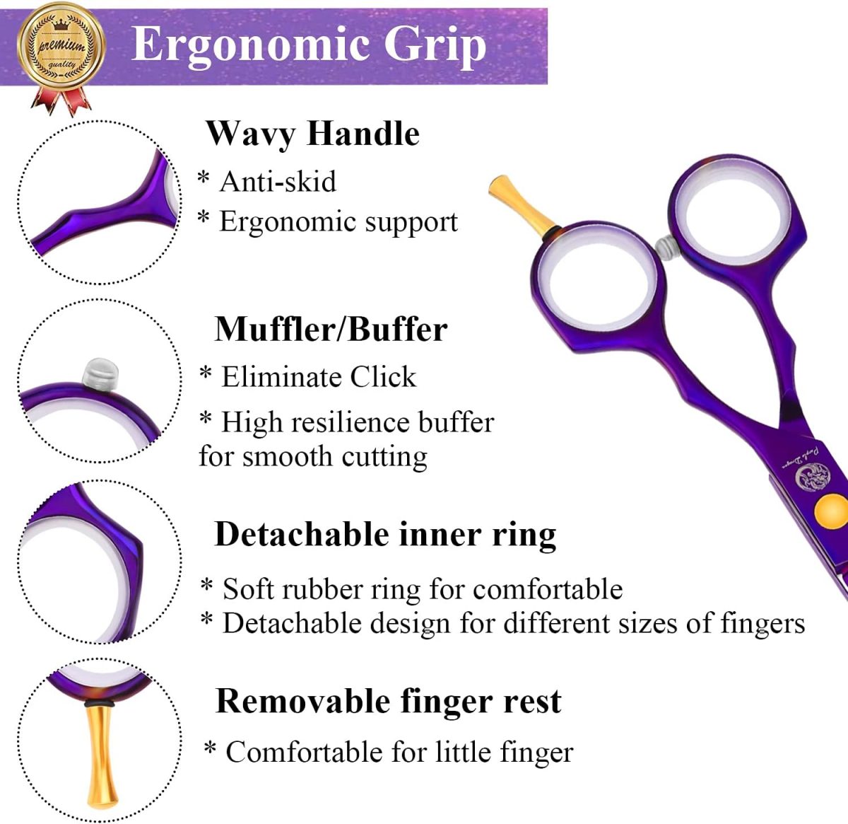 ⁦Purple Dragon 5.5 inch Hair Cutting Scissors Set with Razor, Leather Scissors Case, Barber Hair Cutting Shears Hair Thinning/Texturizing Shears for Professional Hairdresser or Home Use ()⁩ - الصورة ⁦4⁩