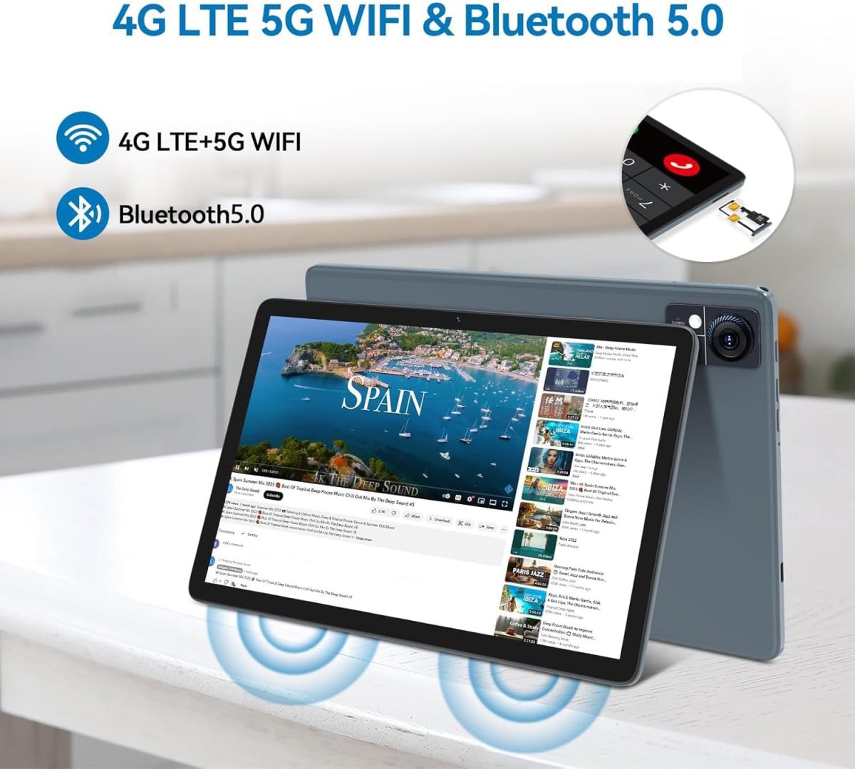 ⁦Crelander 10.1 Inch Android 13 Tablet with SIM Card Slot 4G LTE Calling,12GB+512GB, 8000mAh Battery, Dual Camera, Bluetooth/WiFi, Bundle with Case, Keyboard, Mouse & Stylus (Grey Black)⁩ - الصورة ⁦5⁩