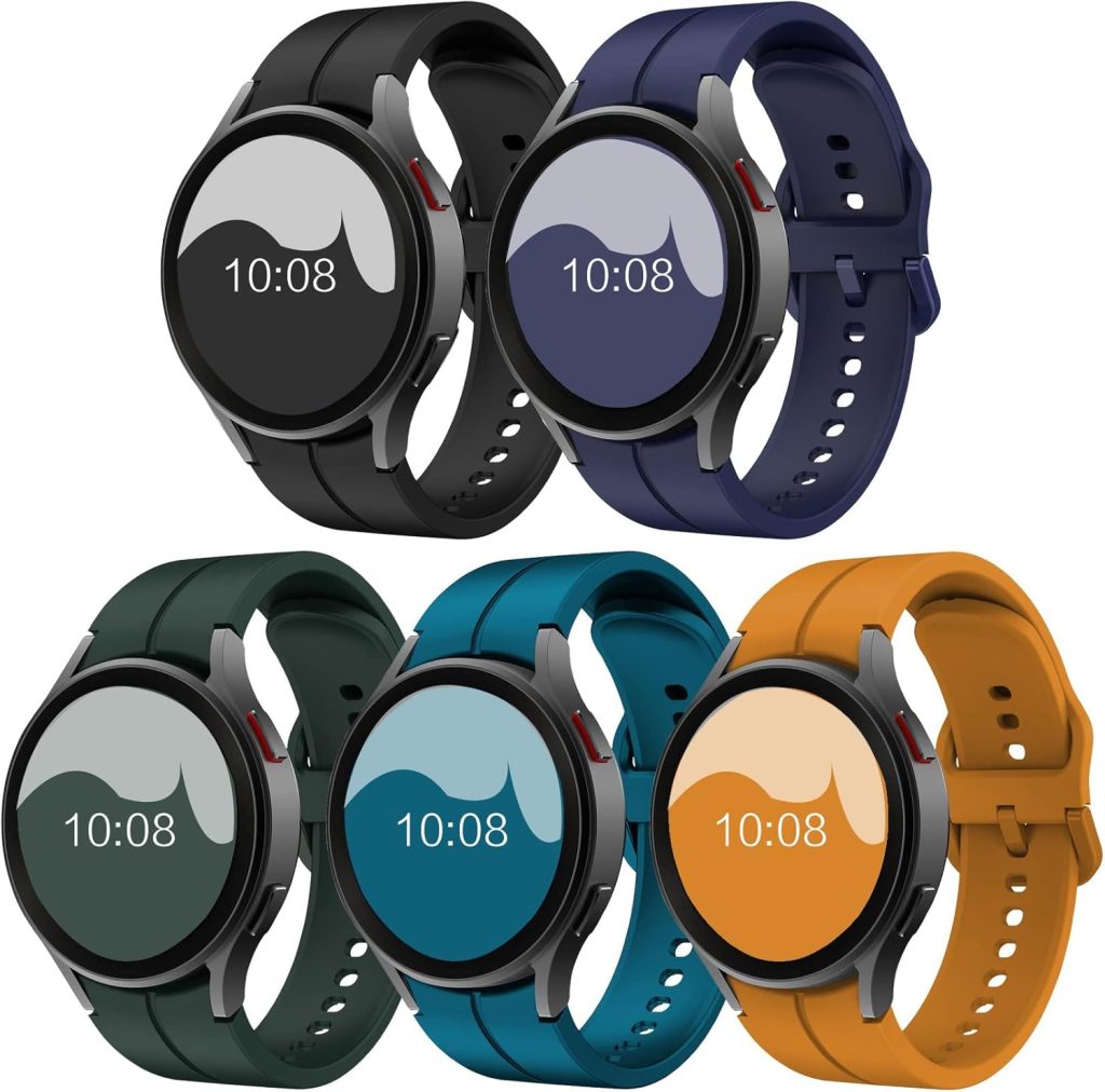 Band Compatible with Samsung Galaxy Watch 5/ Galaxy Watch 5 Pro 45mm/ Galaxy Watch 4 40mm 44mm/ Galaxy Watch 4 Classic 42mm 46mm, No Gap Silicone Replacement Strap with Colorful Buckle(5 Pack)