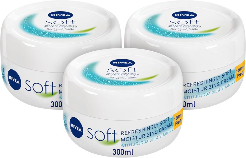 NIVEA Soft Moisturising Cream for Face, Body and Hands with Vitamin E and Jojoba Oil, Moisturises Deeply, All-Purpose, Jar 3x300ml