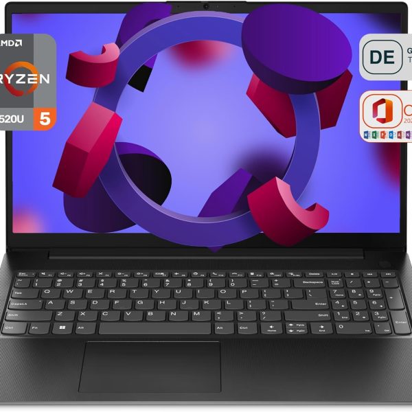 Lenovo V15 G4 Laptop, AMD Ryzen 5 7520U, 16GB DDR4 RAM, 2TB PCIe SSD, 15.6" FHD, AMD Radeon 610M, QWERTZ Keyboard, Windows 11 Pro, Office 2021, Black