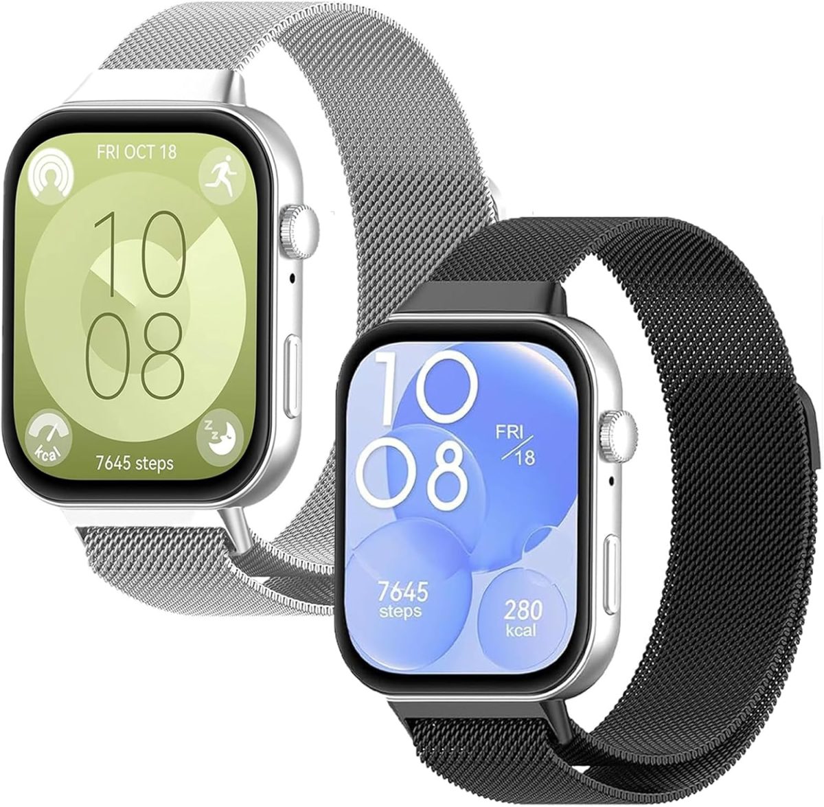 2 PCS Replacement Bands Compatible with Huawei Watch FIT4 Pro/ FIT3, Magnetic Loop Strap, Stainless Steel Wristbands Classic Business Style Metal Mesh Wristband (Black+Grey)