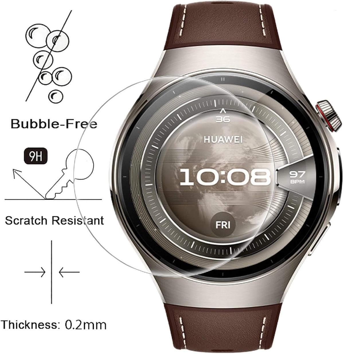 ⁦GIOPUEY Protective Film for Huawei Watch 5 46 mm, [6 Pieces] Flexible TPU Screen Protector Film [Extra-Slim] [Anti-Scratch] – Transparent⁩ - الصورة ⁦2⁩