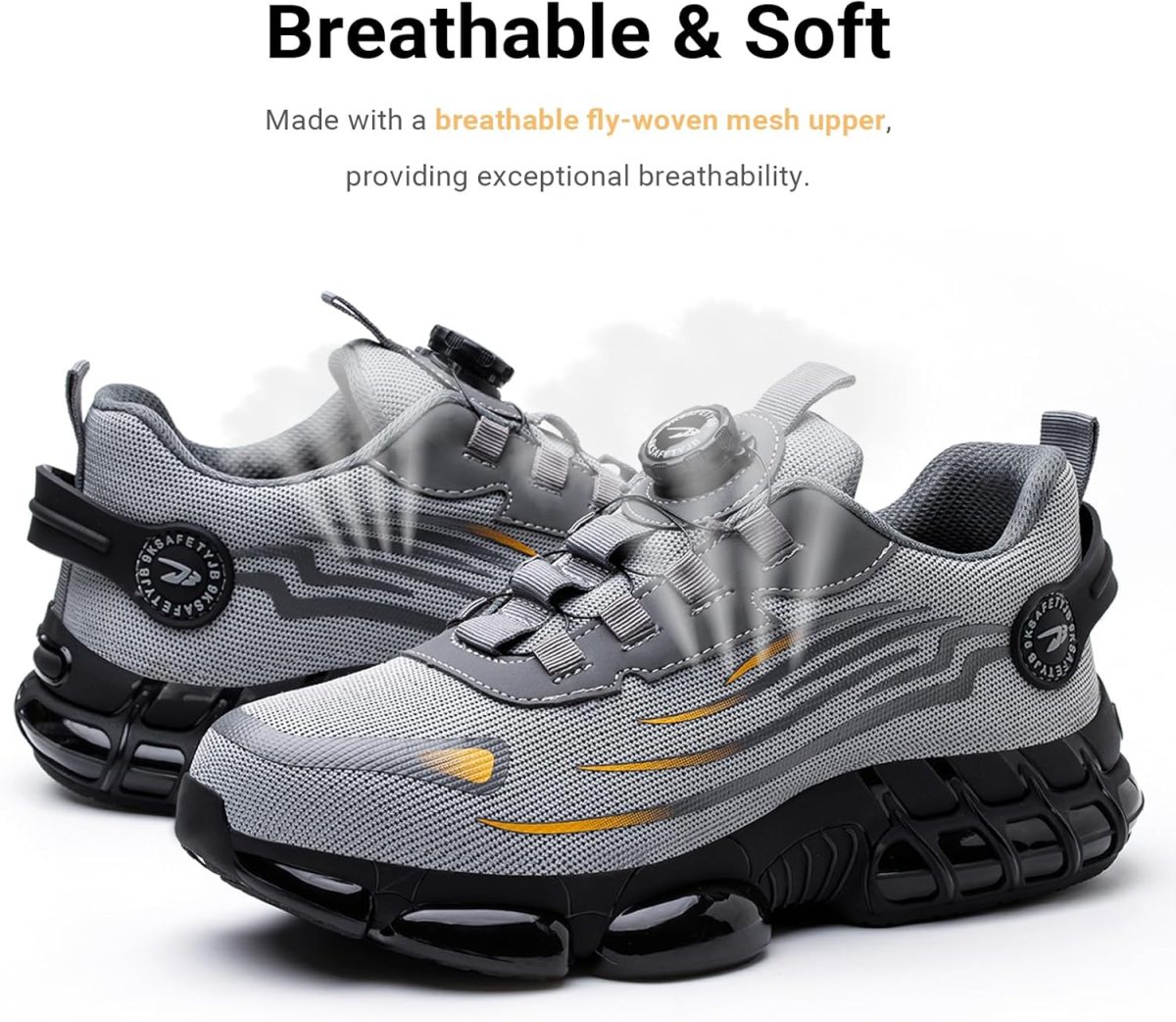 ⁦LIWEGHT Safety Shoes for Men Women,Non Slip Work Boots Rotating Button Shoelaces,Lightweight Comfortable Steel Toe Shoes⁩ - الصورة ⁦5⁩