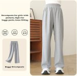 ⁦Djeanxa Girl's Wide Leg Sweatpants Baggy Straight Loose Sweat Pants High Waist Causal Kids Athletic Pants with Pockets 6-14Y⁩ - الصورة ⁦3⁩