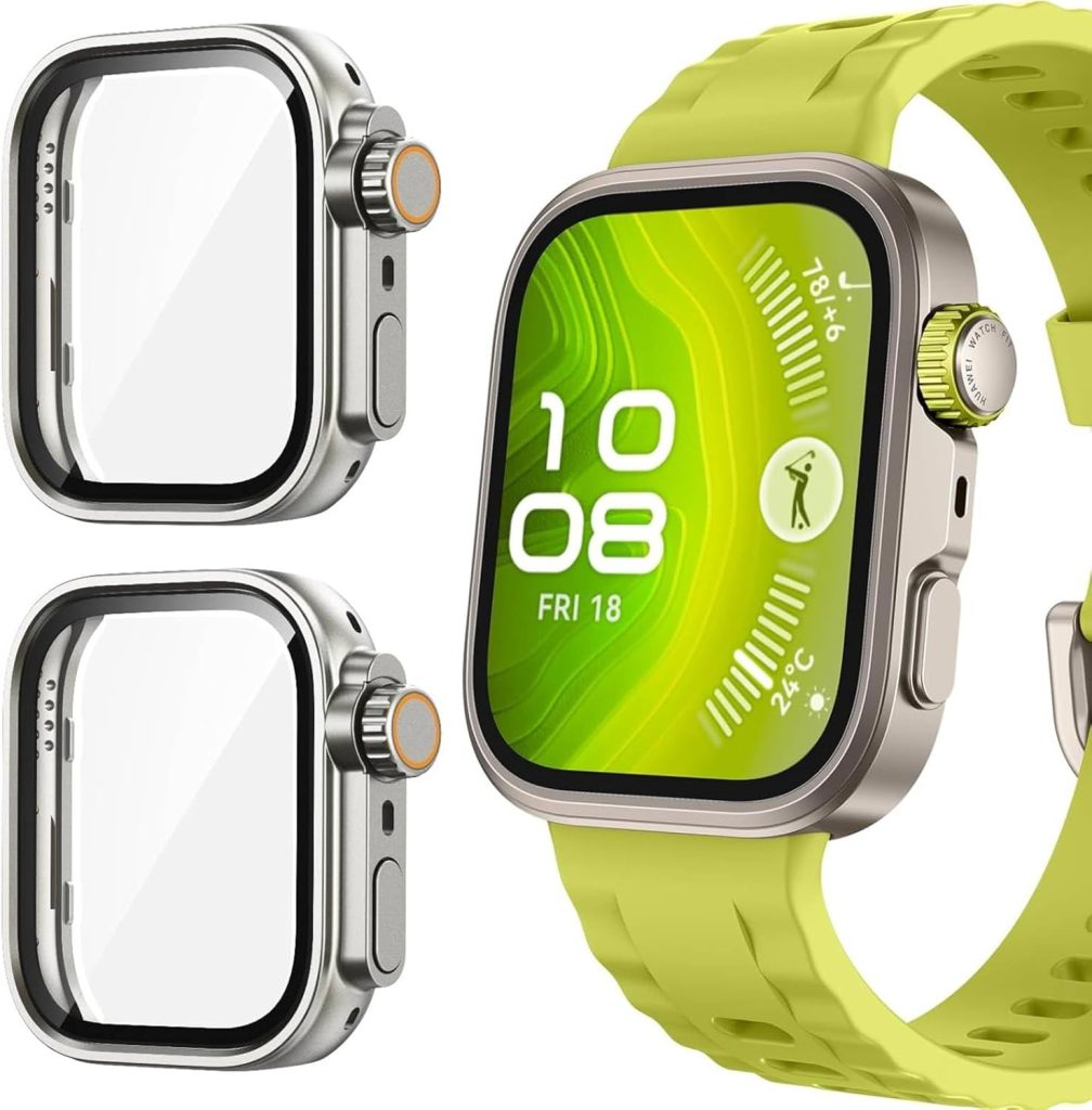 Vurtboly 2Pack Case Compatible with Huawei Watch Fit 4 Pro 2025, Rugged Protective Bumper PC Cover with Buit-in Screen Protector, Full Coverage Case Accessories for Huawei Watch Fit 4 Pro Titanium