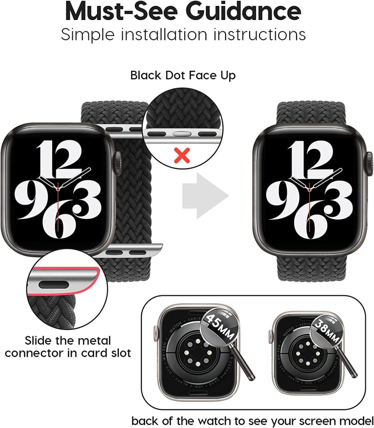 ⁦Dado Braided Solo Loop Nylon Strap for Apple Watch, Elastic Bracelet for Series Ultra 2 | 9 | 8 Ultra | 8 | 7 | 6 | 5 | 4 | 3 | SE with metal connectors⁩ - الصورة ⁦5⁩