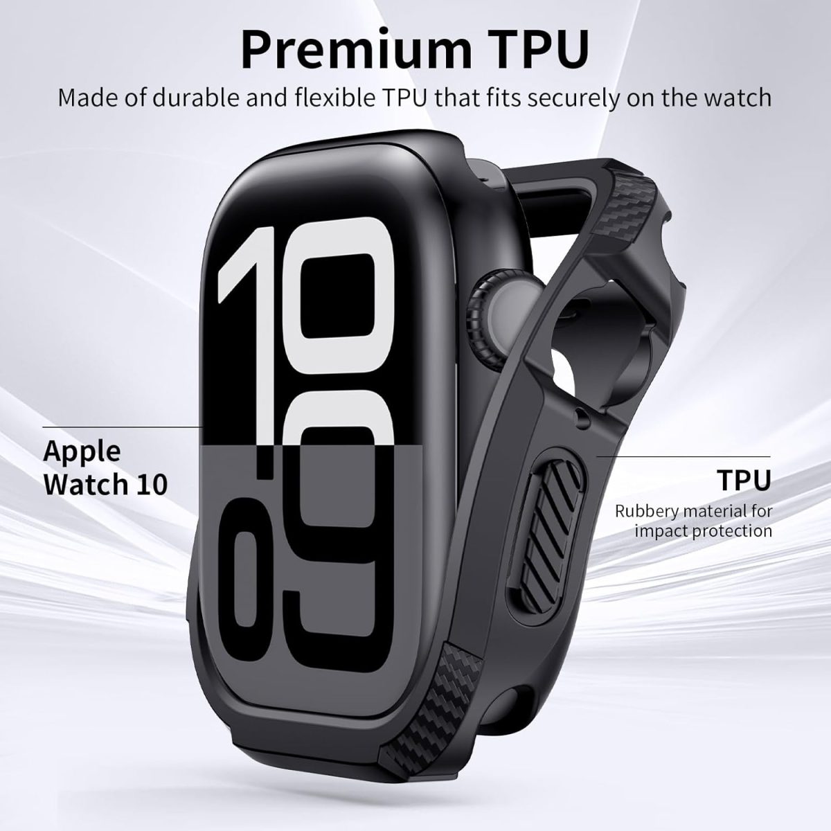 ⁦VEMIGON Rugged Armor Cover Case Compatible with Apple Watch Series 10 46mm, Full Protection Military Grade, Soft Flexible Shockproof Resist Sport iWatch Bumper - (S10-46mm Black)⁩ - الصورة ⁦4⁩