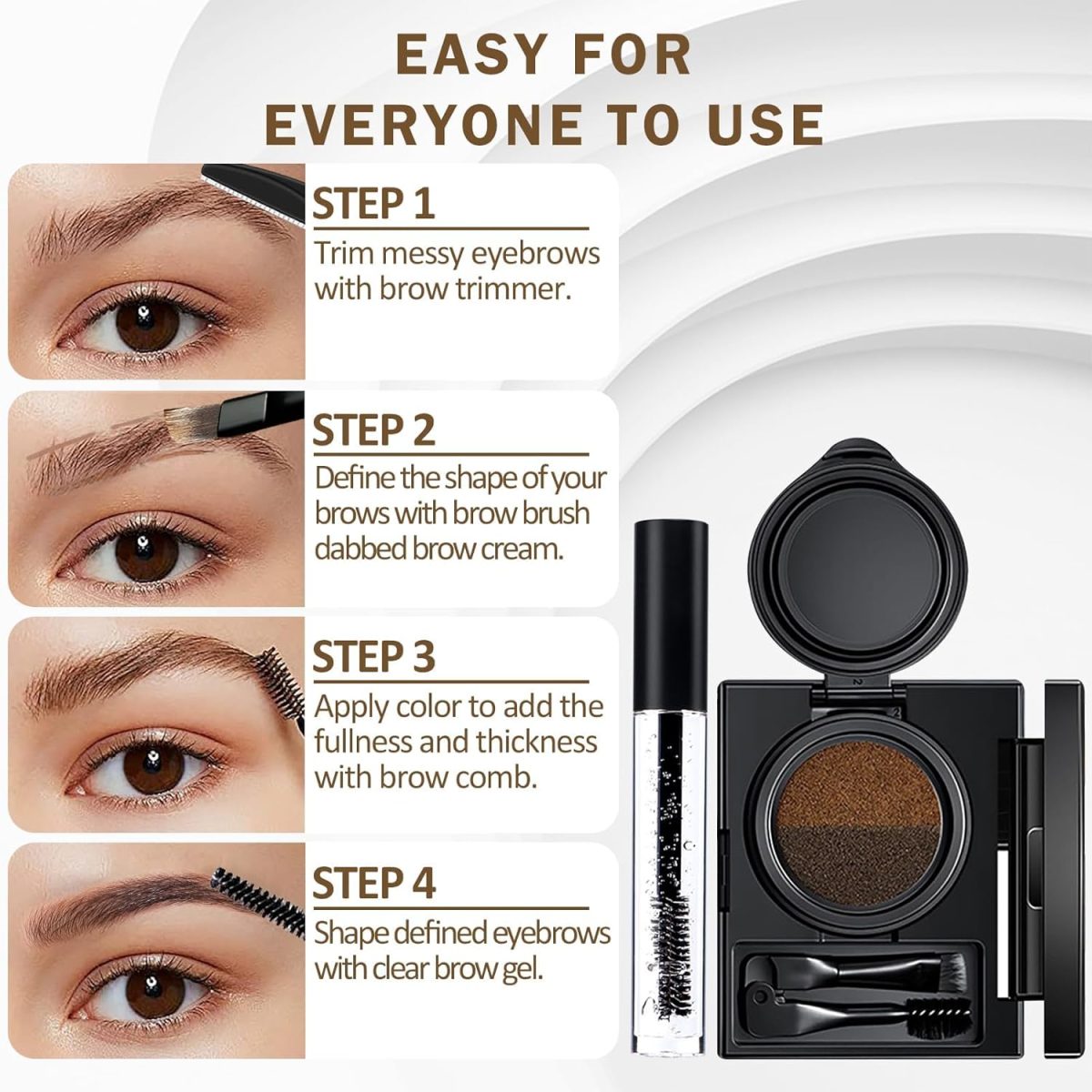 ⁦Azonee Air Cushion Eyebrow Gel Kit, Dark Brown and Light Brown Eyebrow Gel with Dual-Ended Eyebrow Brush, Clear Brow Gel, Trimmer, Long Lasting Waterproof Eyebrow Cream for Brow Shaping and Styling⁩ - الصورة ⁦5⁩