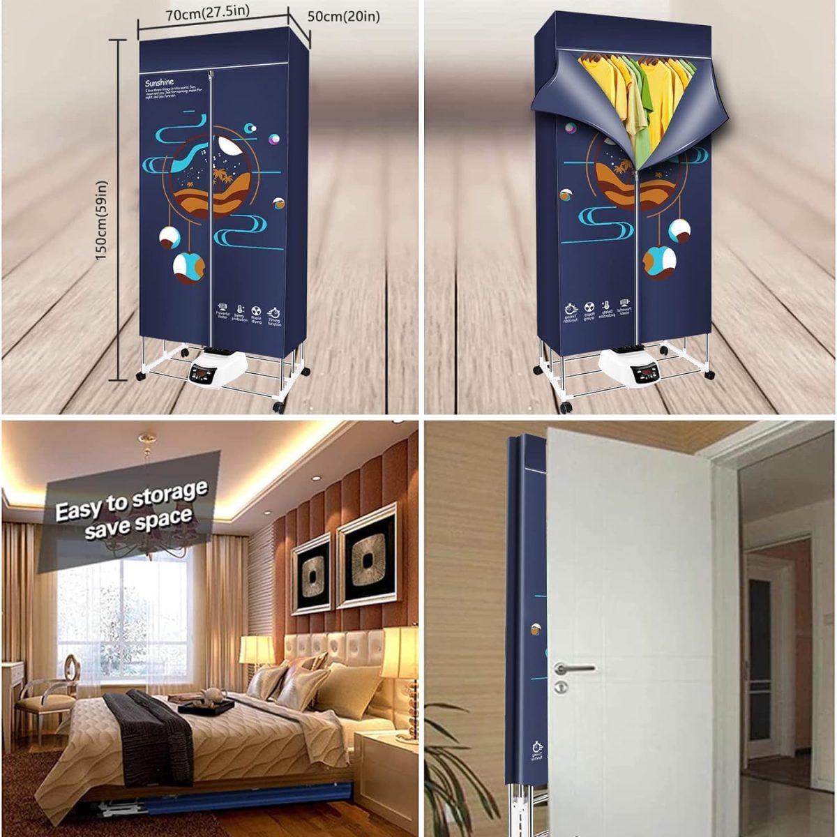 ⁦Portable Dryer, Foldable 1500W Electric Clothes Dryer, Clothes Drying Rack with Remote Control, Large Capacity Portable Laundry Drying Wardrobe for Home, Apartments, Dormitory, Travel⁩ - الصورة ⁦4⁩
