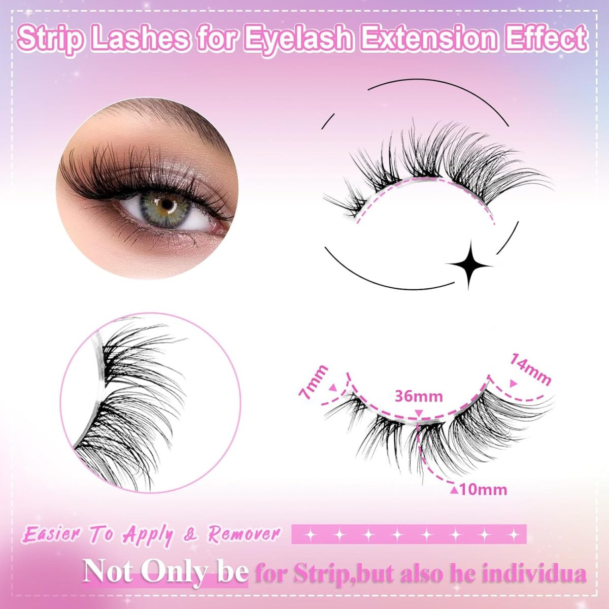 ⁦Hushlibaby 7 Pairs False Lashes Clear Band Faux Mink Lashes Fluffy Wispy Strip Eyelashes Cat Eye 15mm Natural D Curl Fake Eyelashes Pack⁩ - الصورة ⁦3⁩