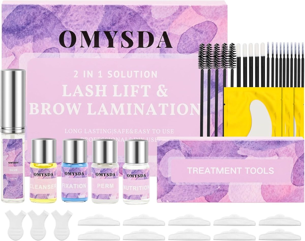 Omysda Eyelash Lift Kit Eyebrow Lamination Kit Solution 2 In 1 Professional Kit For Eyebrow And Eyelash Perm 6 To 8 Weeks Lasting For Professional Use And Per