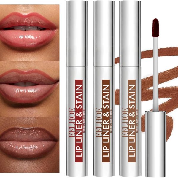 Gireatick Peel Off Lip Liner Stain, Pack of 3 Lip Liners, Peel Off Tattoo Lip Liner with Matte Finish, Waterproof, Transfer-Resistant, Highly Pigmented Colour (Light Brown/Dark Brown/Burgundy) (B, 3