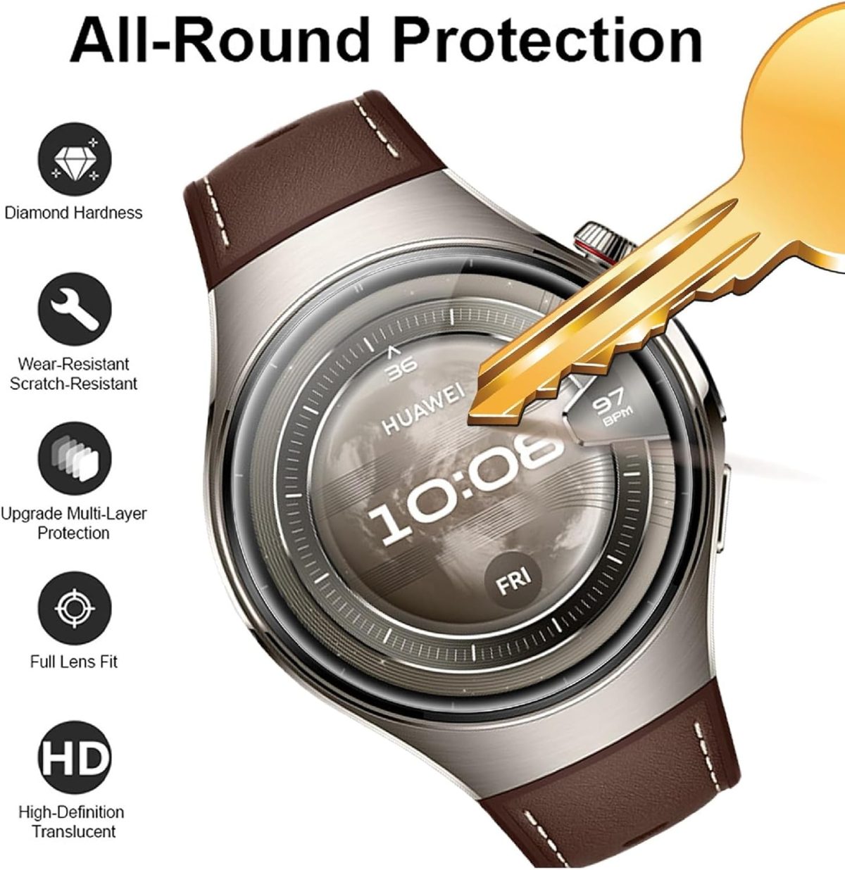 ⁦GIOPUEY Protective Film for Huawei Watch 5 46 mm, [6 Pieces] Flexible TPU Screen Protector Film [Extra-Slim] [Anti-Scratch] – Transparent⁩ - الصورة ⁦4⁩