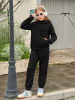 ⁦Girls 2 Piece Outfits Sweatsuit Kids Fleece Half Zip Hoodies Sweatshirt and Sweatpants Set with Pockets⁩ - الصورة ⁦2⁩