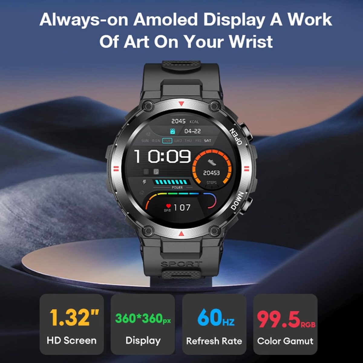 ⁦Aolon Tetra R2 Smart Watch (Answer/Make Call) for Men Women-black⁩ - الصورة ⁦6⁩