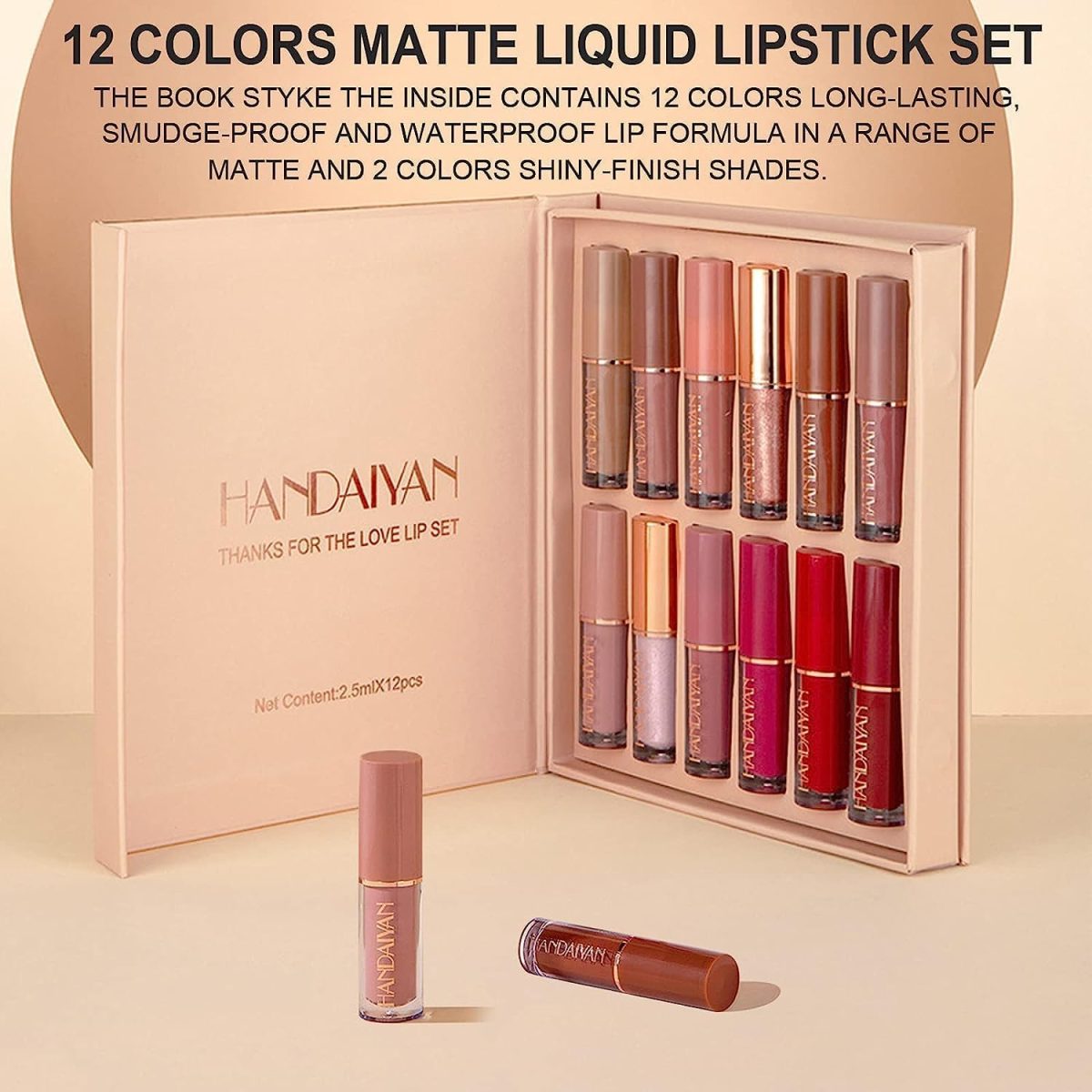 ⁦FALADANA Women's Waterproof Long Lasting Non-Stick Cup Not Fade Nude 12 Pieces Velvet Matte Liquid Lipstick Set⁩ - الصورة ⁦2⁩