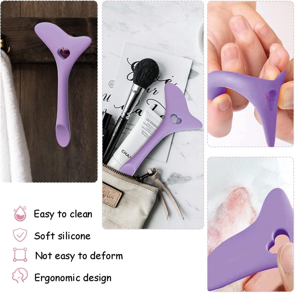 ⁦HOFEESEA 3 PCS Eyeliner Stencils, Silicone Eyeliner Aid Tool Eyeliner Guide Tool Mascara Shield Applicator Eye Makeup Stencils for Eyeliner, Eyelashes, Eyeshadow (Purple)⁩ - الصورة ⁦5⁩