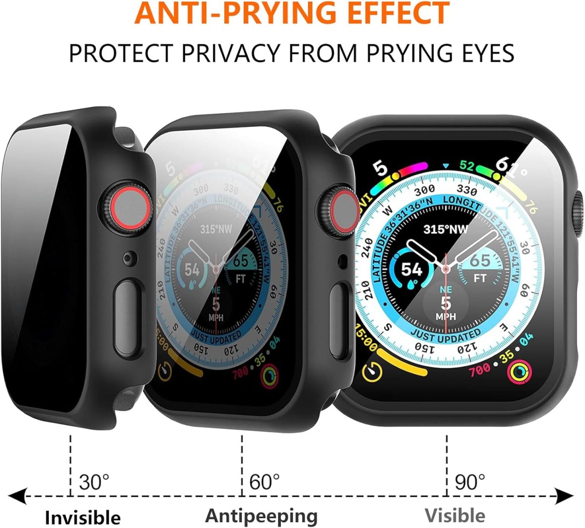 ⁦2 Pack for Apple Watch Series SE 6/5/4 44mm Privacy Screen Protector Case, [Anti-Peeping] Ultra-Thin Tempered Glass Case Cover for Watch Series 6/5/4/Series SE 2 (Black/Black, 44mm)⁩ - الصورة ⁦4⁩
