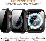 ⁦2 Pack for Apple Watch Series SE 6/5/4 44mm Privacy Screen Protector Case, [Anti-Peeping] Ultra-Thin Tempered Glass Case Cover for Watch Series 6/5/4/Series SE 2 (Black/Black, 44mm)⁩ - الصورة ⁦4⁩