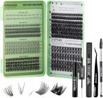 False Lash DIY Extensions Kit, 551 PCS Reusable Lash Clusters with Bond & Seal, Tweezers, Fluffy Volume Natural Eyelashes for Daily Use (Green)