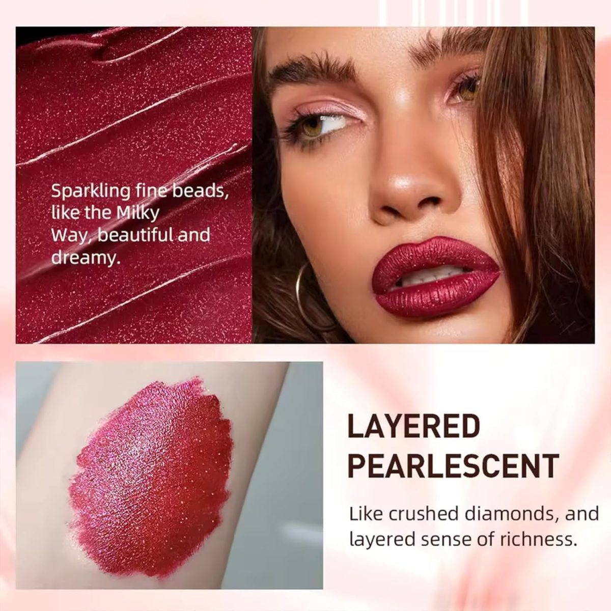⁦3 Colors Diamond Shimmer Metallic Lipstick Set, Velvet Glow Long Lasting Lipstick with High Pigment & Moisturizing Formula, Non-Stick Cup Waterproof Glitter Lip Gloss, Gift for Women⁩ - الصورة ⁦5⁩