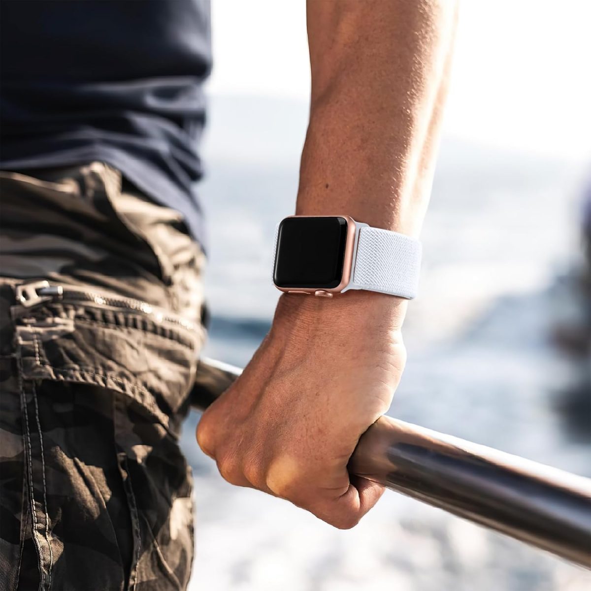 ⁦Lerobo Braided Band Compatible with Apple Watch Series 9 8 7 45mm 41mm Ultra 2 Band 49mm Series 6 5 4 SE 44mm 40mm Series 3 2 1 38mm 42mm Men iWatch Bands Womens Stretchy Nylon Solo Loop Sport Strap⁩ - الصورة ⁦6⁩