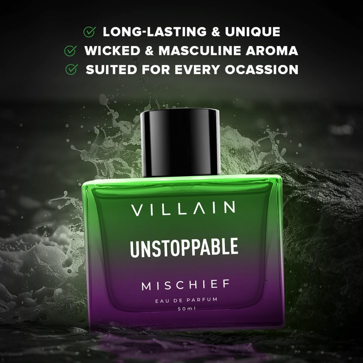 ⁦VILLAIN Unstoppable Mischief Premium Long Lasting Fragrance Eau de Perfum for Men, 50ml⁩ - الصورة ⁦4⁩