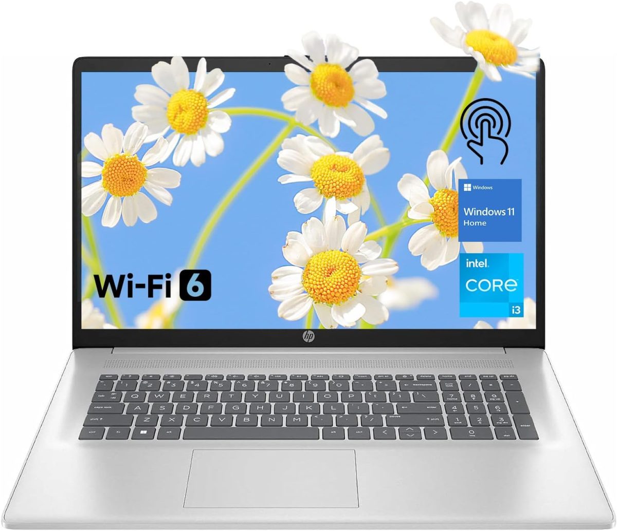 HP 17.3" Touchscreen Laptop, Intel Core i3-N305 8-Core, 16GB RAM, 128GB eMMC + 1TB SSD, Numeric Keypad, Webcam, HDMI, Wi-Fi 6, Windows 11 Home, Silver