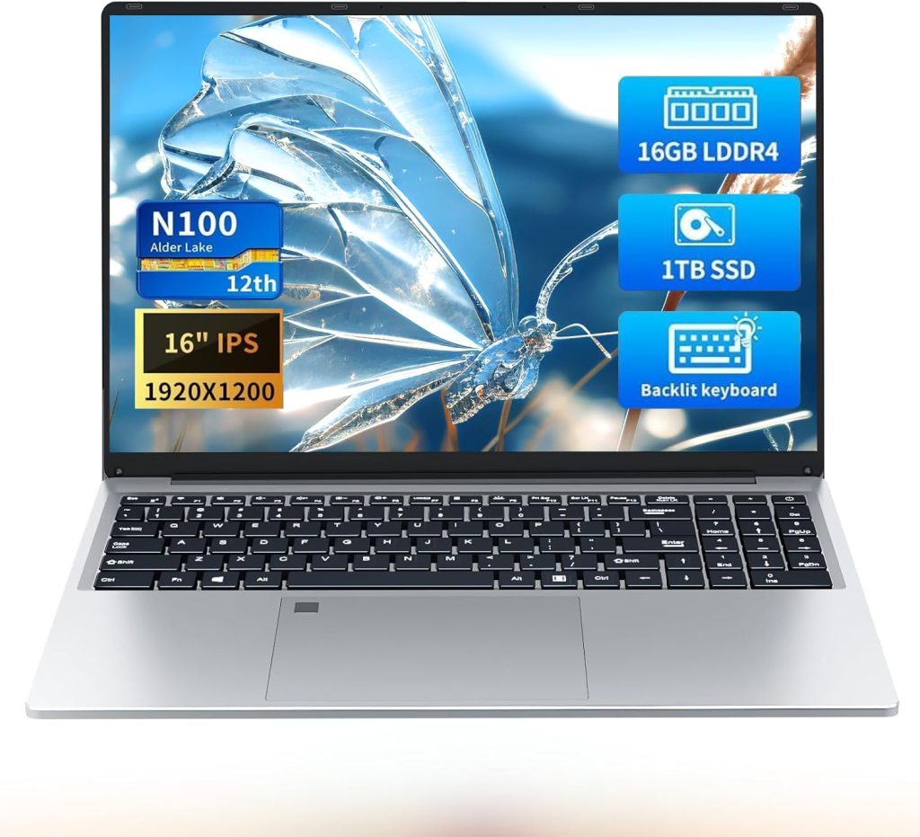 16 Inch Gaming Laptop, Laptops Celeron N100 (up to 3.4GHZ) Wind 11 Pro Laptop Gamer 16GB 1TB SSD,Traditional Laptops Full HD 1920x1200 Display, Fingerprint Unlocking Backlit Keyboard Netbook
