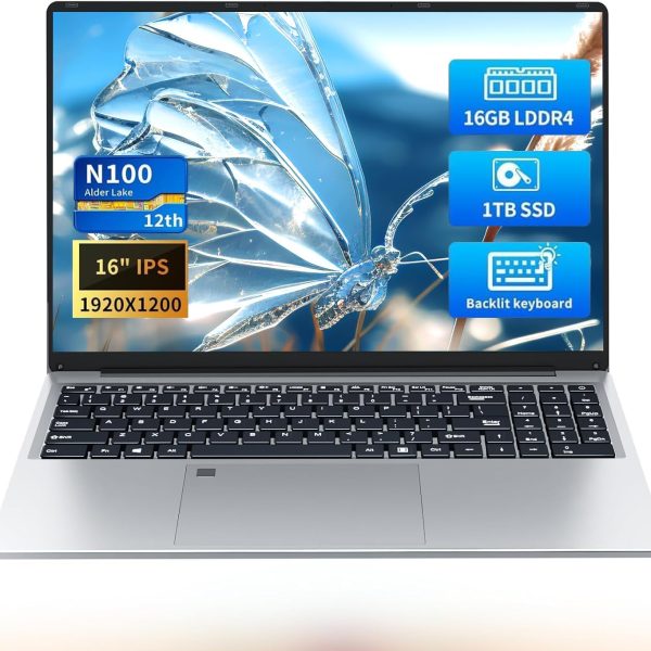16 Inch Gaming Laptop, Laptops Celeron N100 (up to 3.4GHZ) Wind 11 Pro Laptop Gamer 16GB 1TB SSD,Traditional Laptops Full HD 1920x1200 Display, Fingerprint Unlocking Backlit Keyboard Netbook