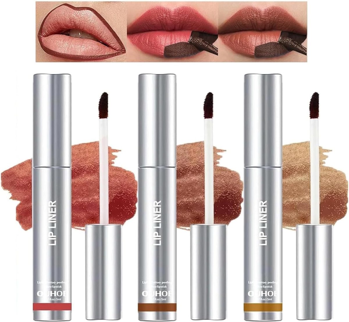 YIBABY Pack of 3 lipstick peel off, lip contour pad, matte, peel off lip stain lip tint lip marker, peel off tattoo lip liner, long-lasting lip liner