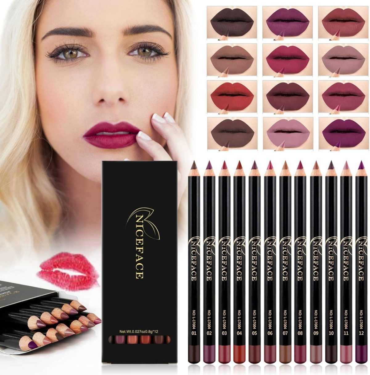 ⁦NALACAL Lip Liner Pencil Set, 12 Assorted Lip Liner Colors Matte Lip Liner Set High Pigmented Lip Liner Smooth Lip Liner Pencils Soft Lip Liner Pens Precise Lip Liner Set Long Lasting Lip Liner⁩ - الصورة ⁦2⁩