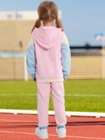 ⁦Valcatch Girls Tracksuit Sets 2 Piece Long Sleeve Zipper Hoodie Top and Sweatpants Colour Blocked Jogger Set for Kids Toddler⁩ - الصورة ⁦4⁩
