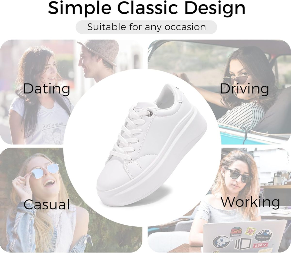 ⁦LUCKY STEP Women's Platform Fashion Sneakers Faux Leather Classic Tennis Shoes Low Top Casual Walking Shoes⁩ - الصورة ⁦2⁩