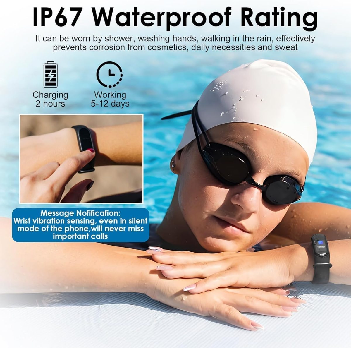 ⁦YelaJoy Fitness Activity Tracker, Durable Muti-Functional Health Monitor with Blood Pressure & Blood Oxygen Tracking, IP67 Waterproof Sport Watch, for Adults, Kids Sports, Calories Measuring (Black)⁩ - الصورة ⁦2⁩