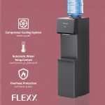 ⁦FLEXY® Top Loading Water Dispenser – 3 Push Taps (Hot, Cold & Normal), German Tech, SS Tank, Storage Cabinet, Compressor Cooling, Auto Temp Control, Overheat Protection, 2-Yr Warranty (Black)⁩ - الصورة ⁦4⁩