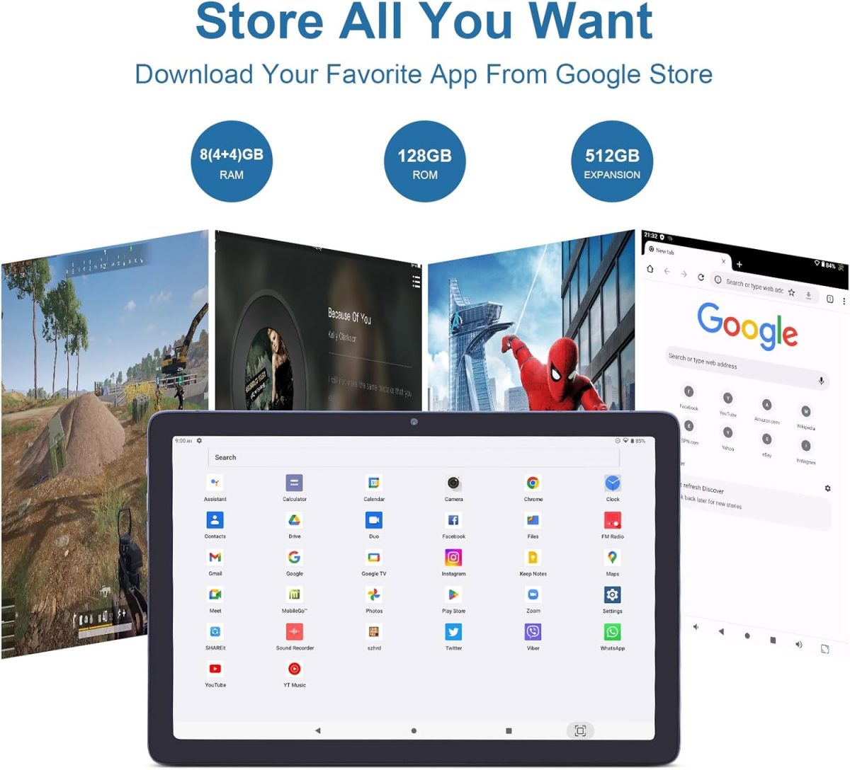 ⁦تابلت اندرويد 10.1 انش، ذاكرة RAM 8GB وروم 128GB، شاشة HD IPS لحماية العين، عمر بطارية طويل، كاميرا مزدوجة 5MP، 13MP، واي فاي للبالغين والمراهقين (رمادي)⁩ - الصورة ⁦3⁩